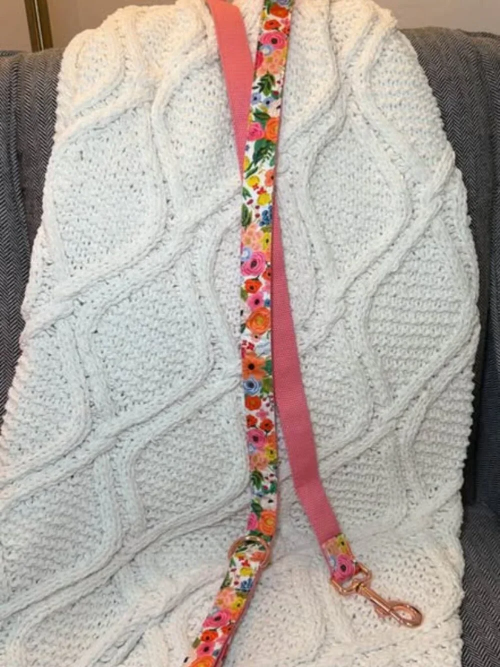 Floral Dog Leash with Rose Gold Hardware 58 inches